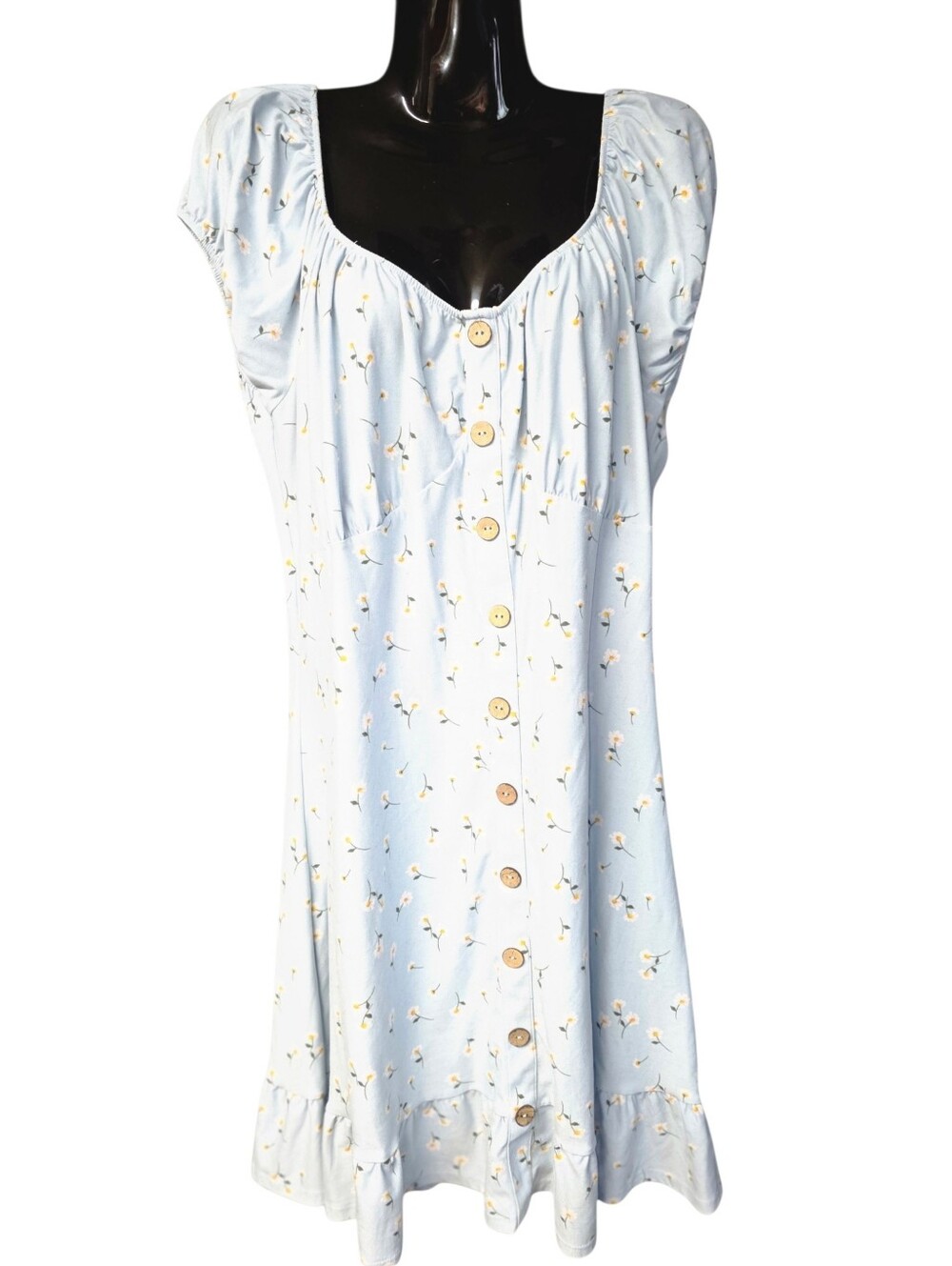 Light Blue Floral Button-Front Dress XXL
